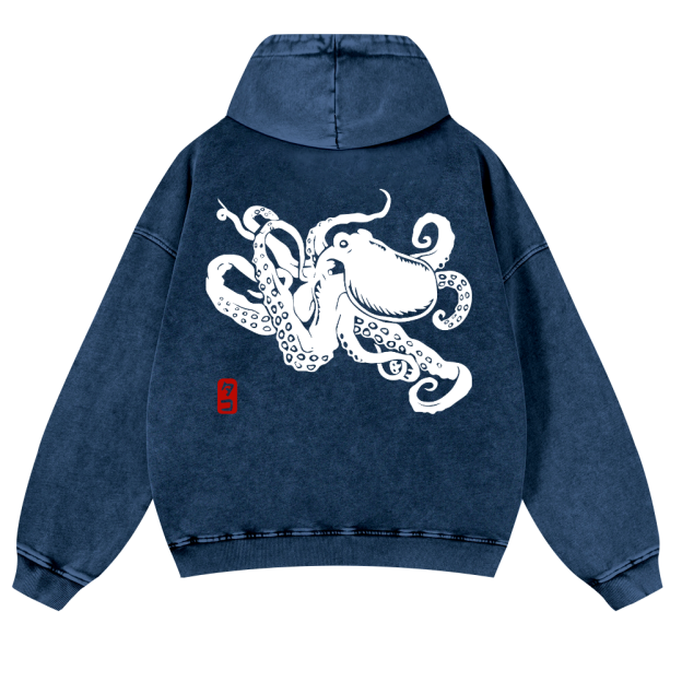 Octopus Vintage Washed Cotton Back Art Hoodie