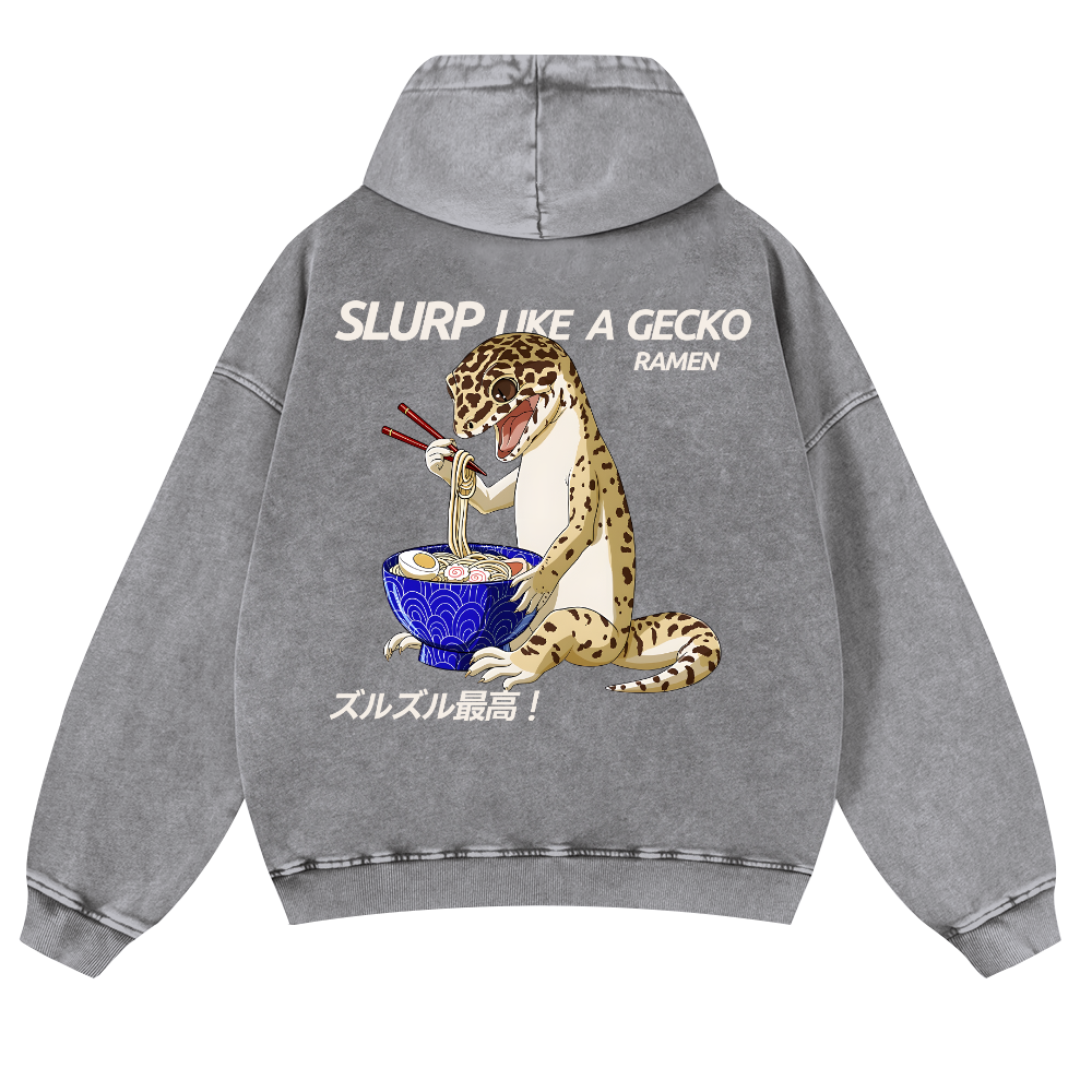 Gecko Vintage Washed Cotton Back Art Hoodie