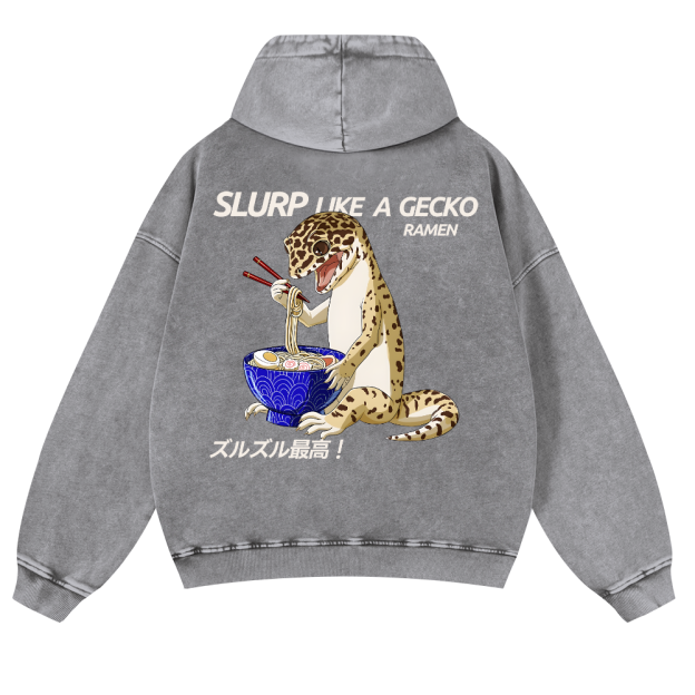 Gecko Vintage Washed Cotton Back Art Hoodie