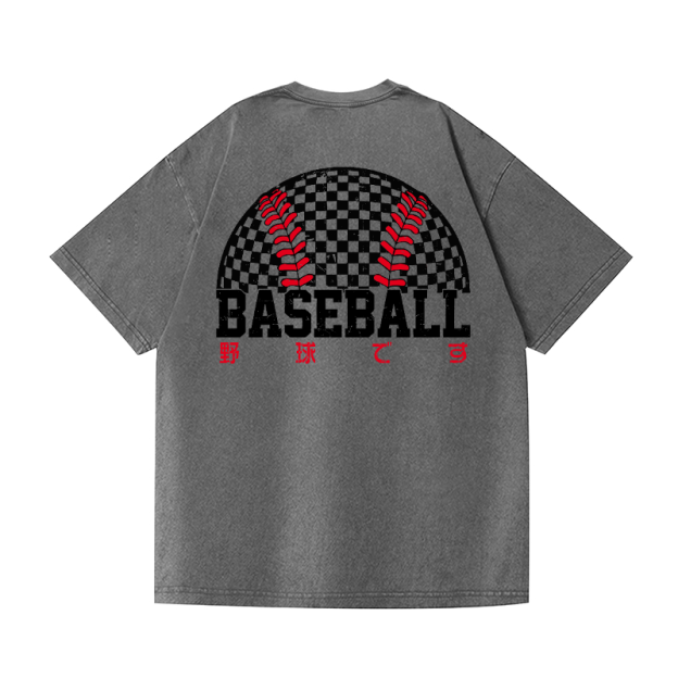 Baseball Vintage Wash Japanese Design Back Art T-Shirt