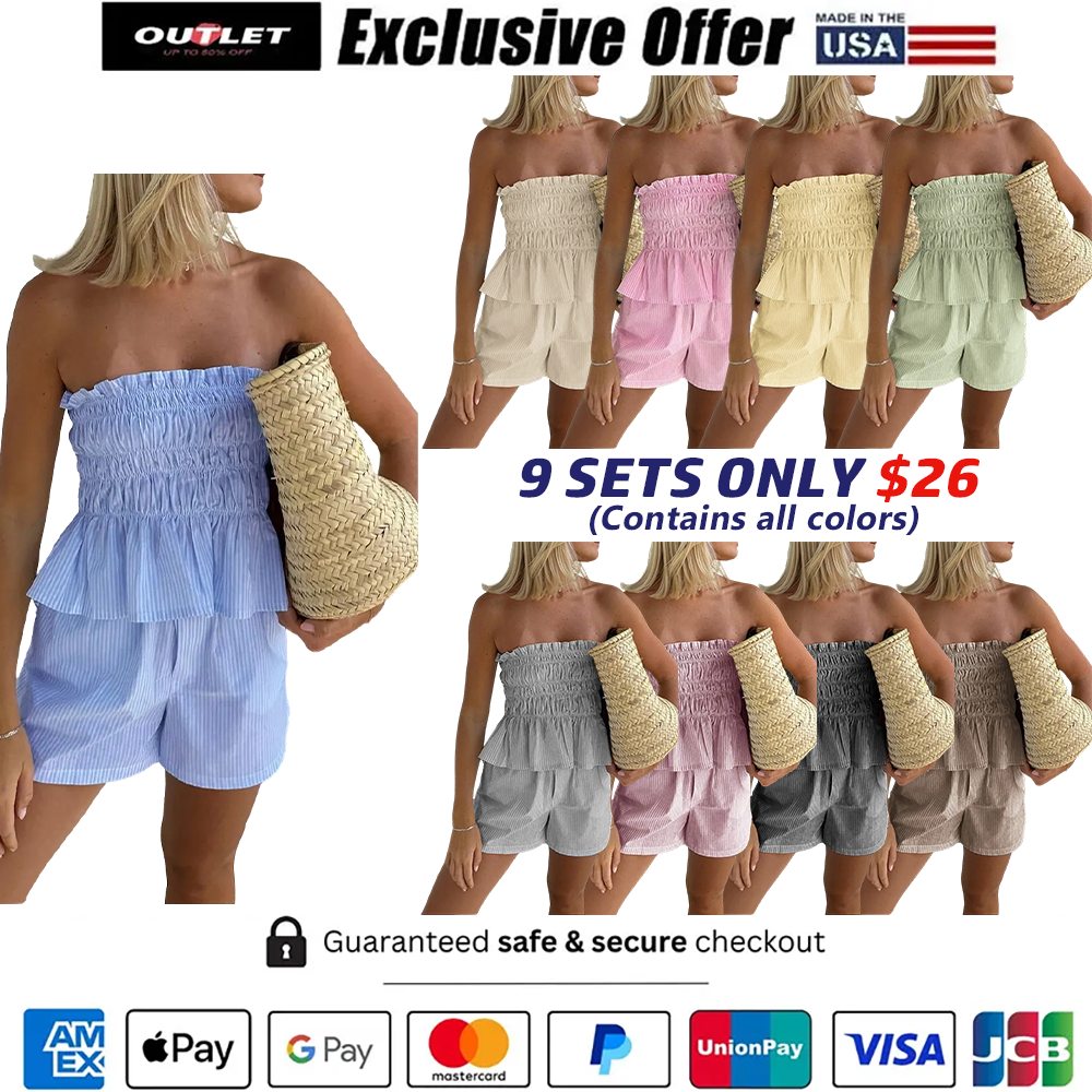 Women's Striped Print Tube Top & Shorts Sets