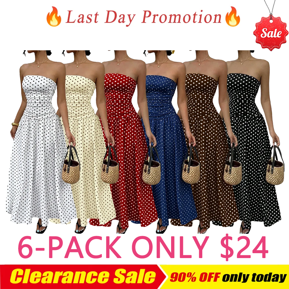 Women's Elegant Chic Fashion Polka Dot Strapless Dress