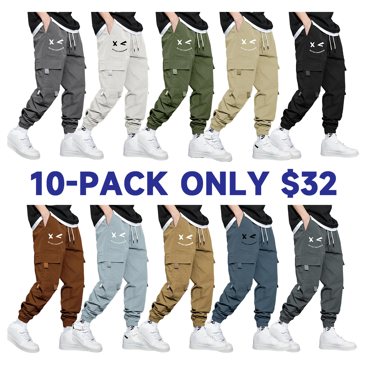 Men's Cartoon Face & Letter Print Drawstring Waist Cargo Pants