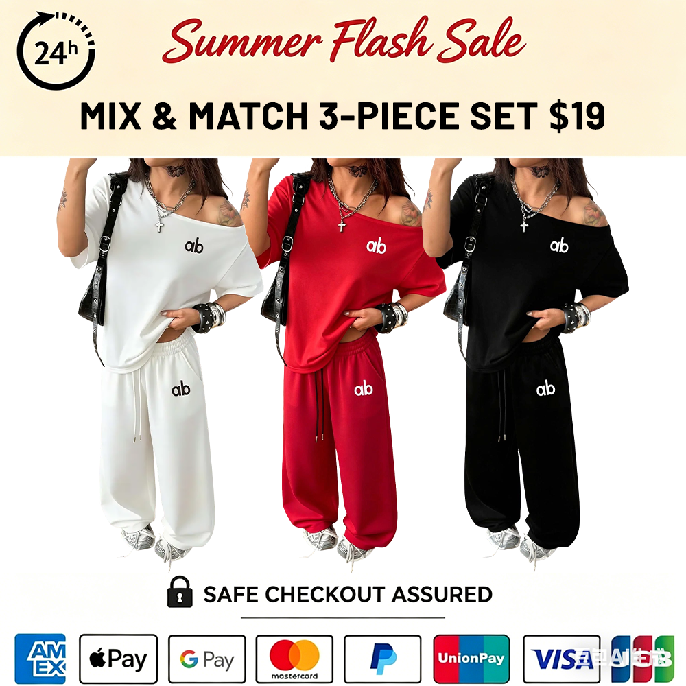 Women's Letter Print Off-Shoulder Oversized T-Shirt & Wide Leg Pants Two Piece Sets