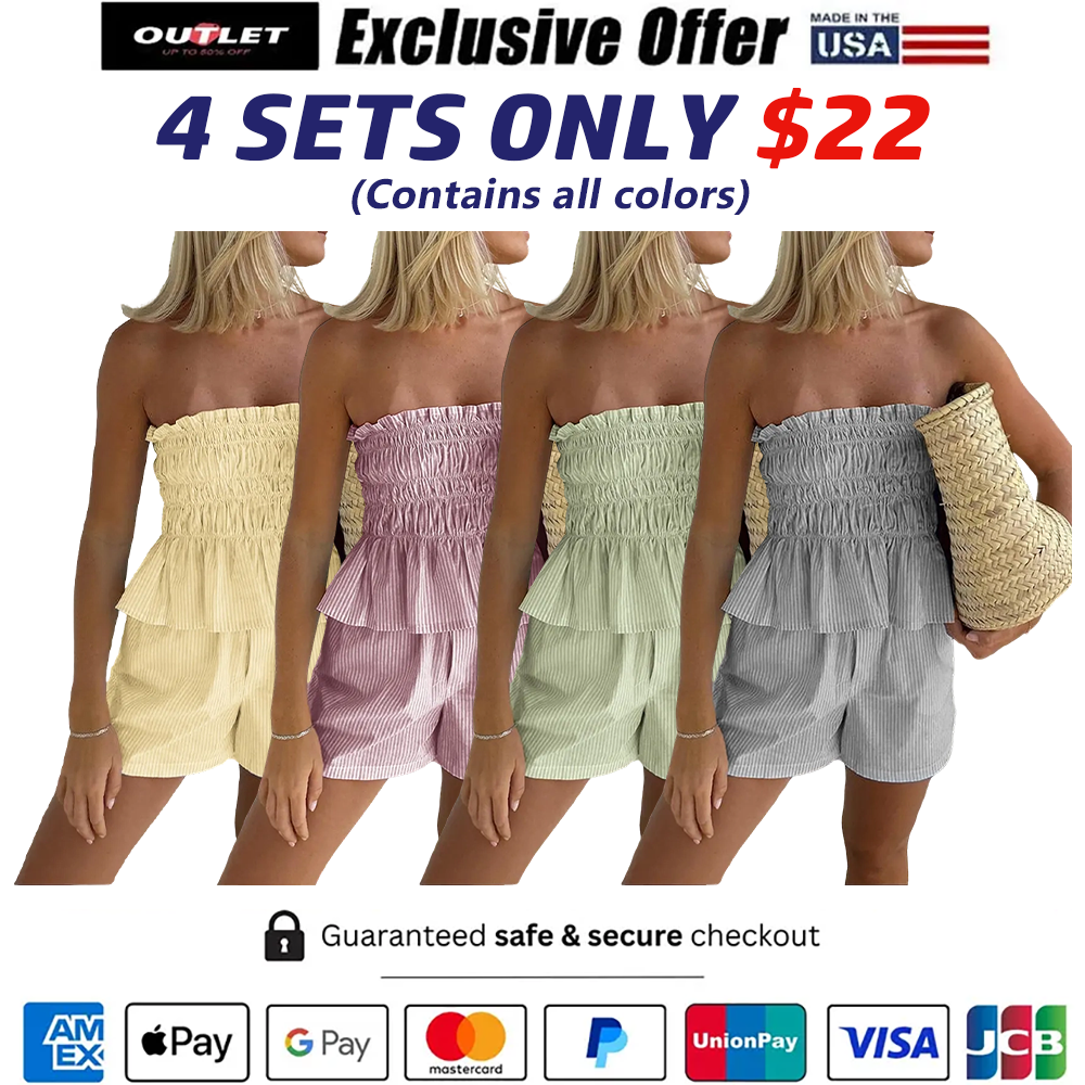 Women's Striped Print Tube Top & Shorts Sets