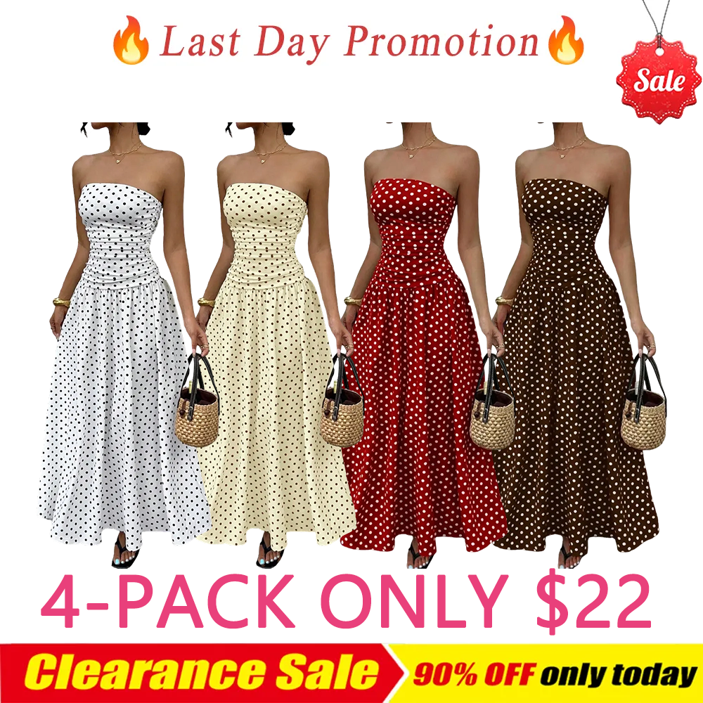 Women's Elegant Chic Fashion Polka Dot Strapless Dress