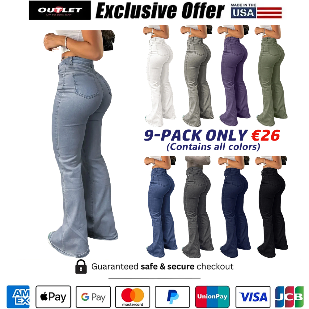 Women's Casual Button Fly Pocket Design High Waist Flare Leg Jeans