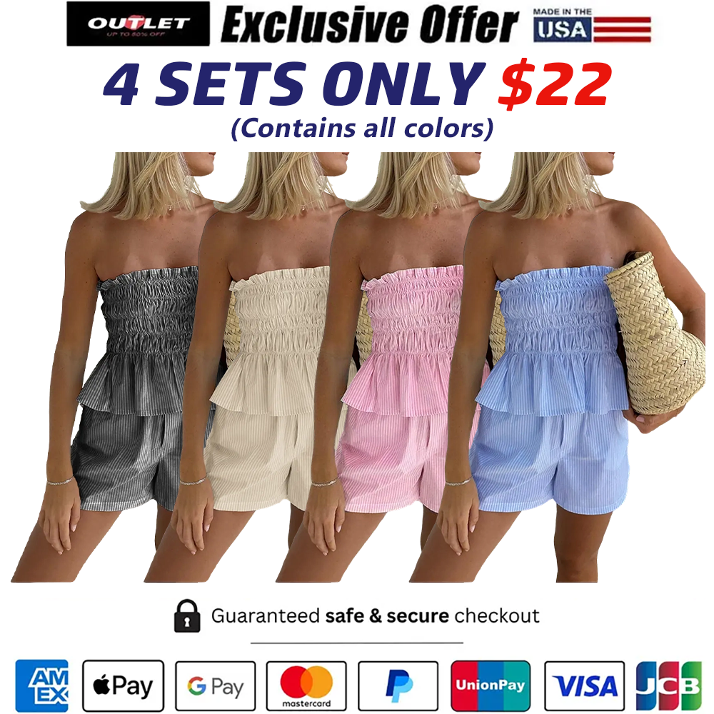 Women's Striped Print Tube Top & Shorts Sets