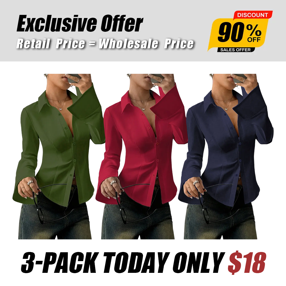 Women's Slim-Fit Button-Down Long-Sleeved Casual Shirts