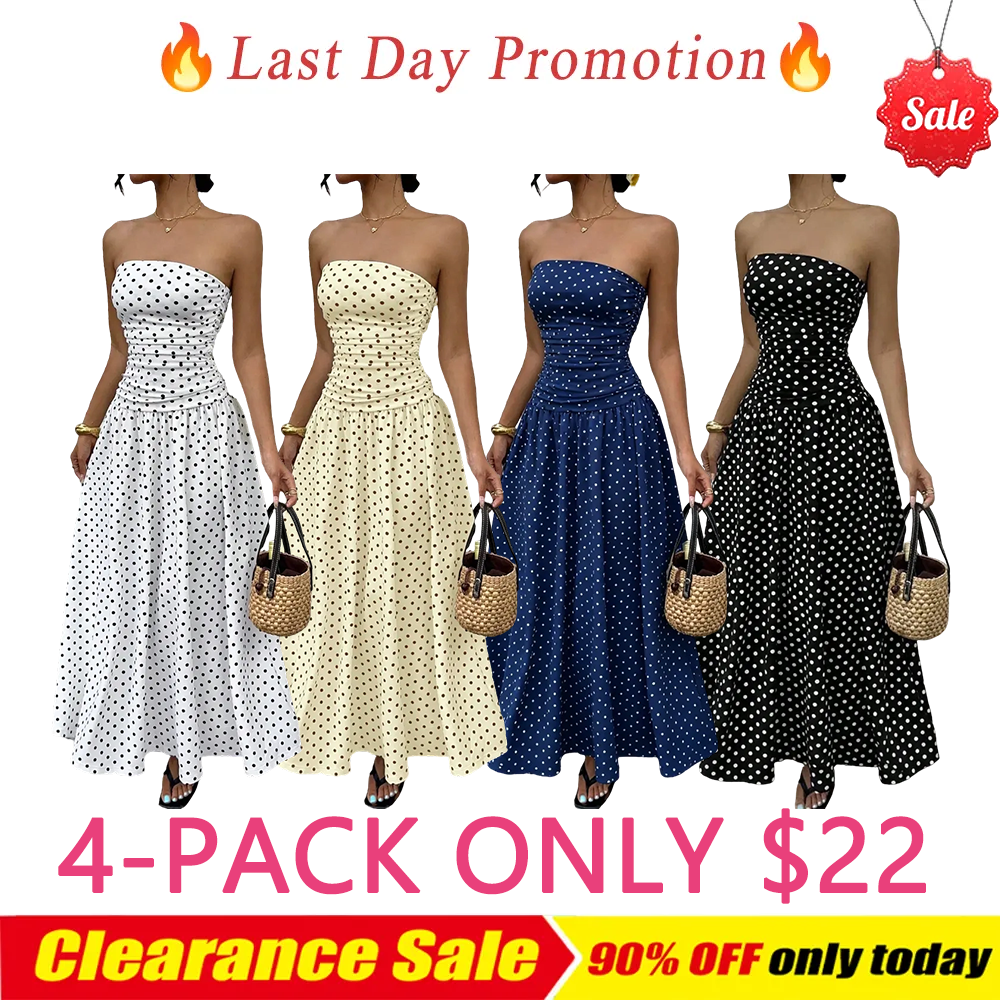 Women's Elegant Chic Fashion Polka Dot Strapless Dress