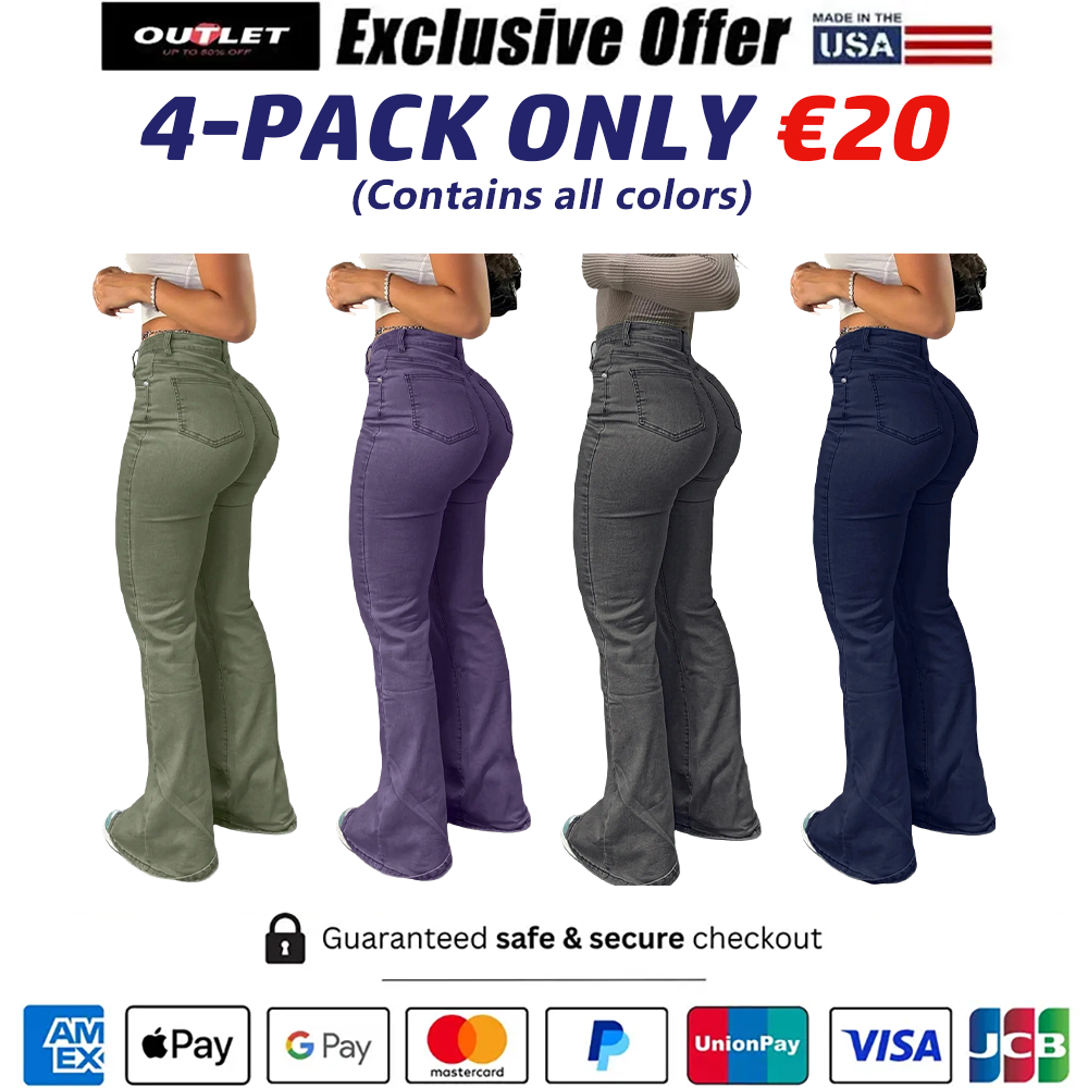 Women's Casual Button Fly Pocket Design High Waist Flare Leg Jeans
