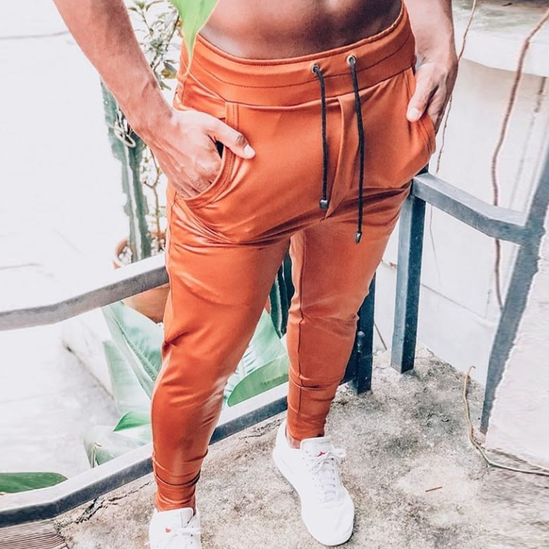 Casual Solid Leather Pants