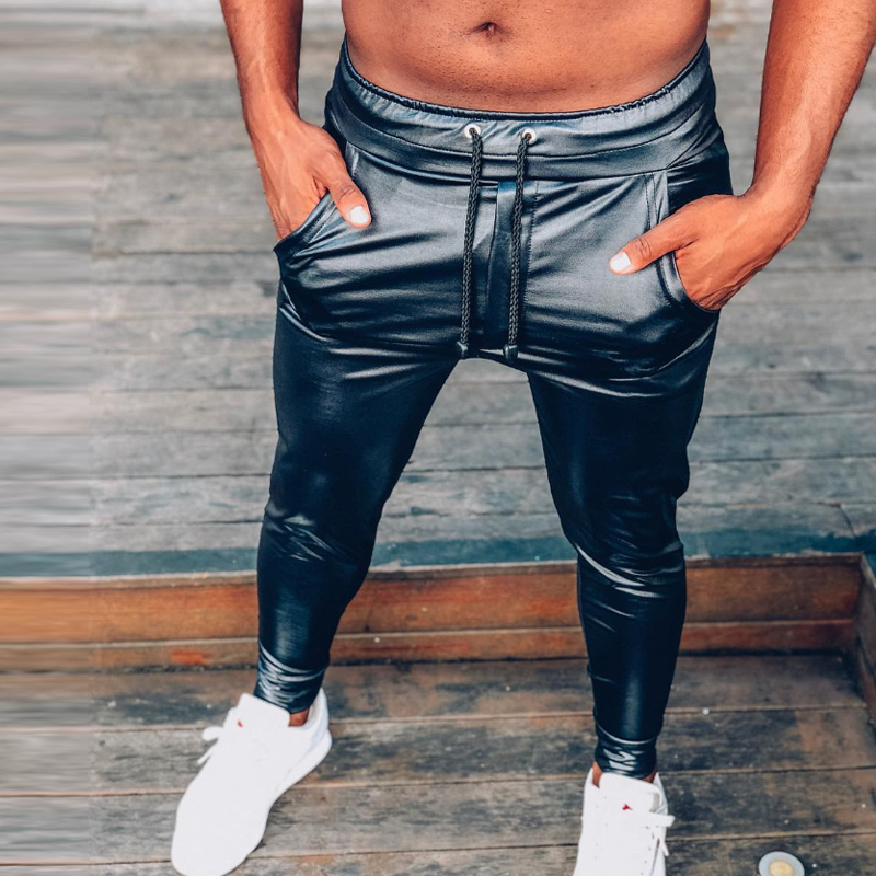 Casual Solid Leather Pants