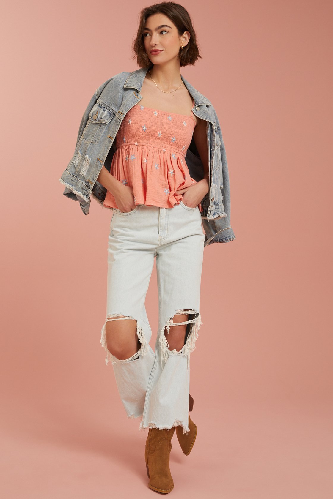 Olivia Embroidered Babydoll Tank Top