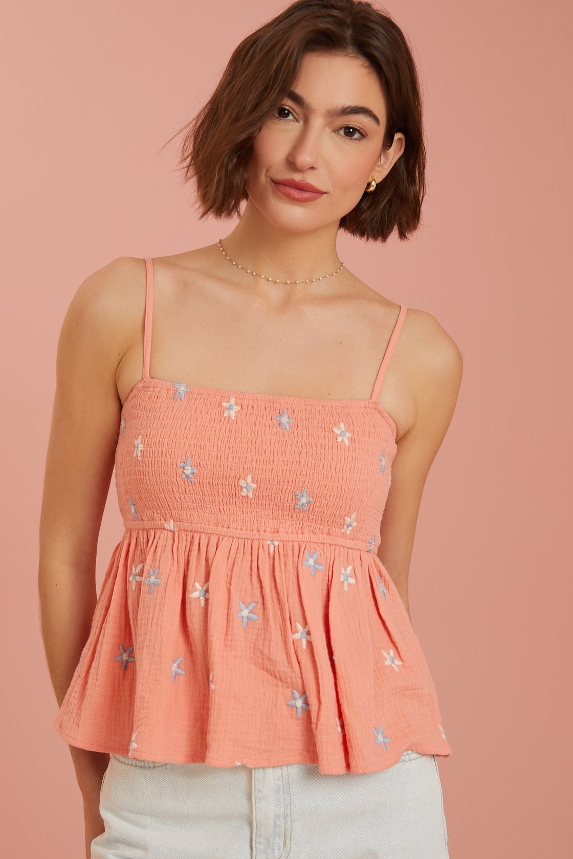 Olivia Embroidered Babydoll Tank Top