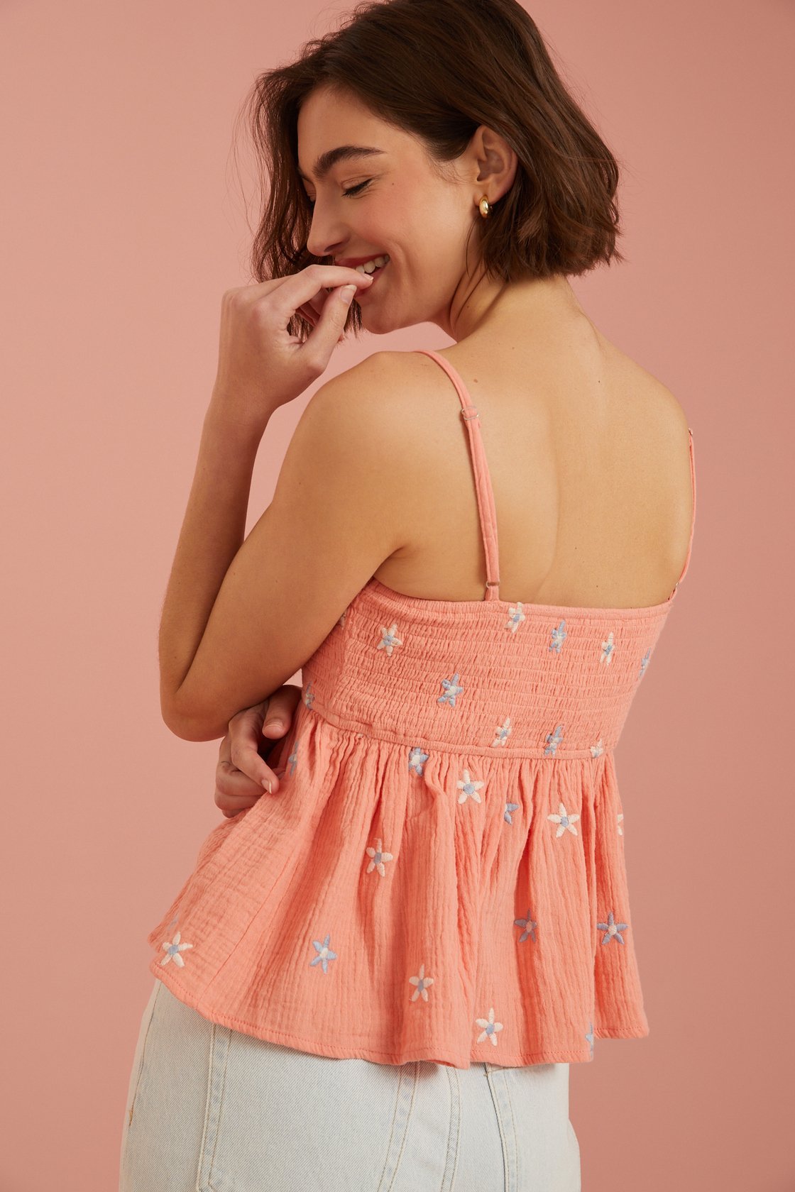 Olivia Embroidered Babydoll Tank Top