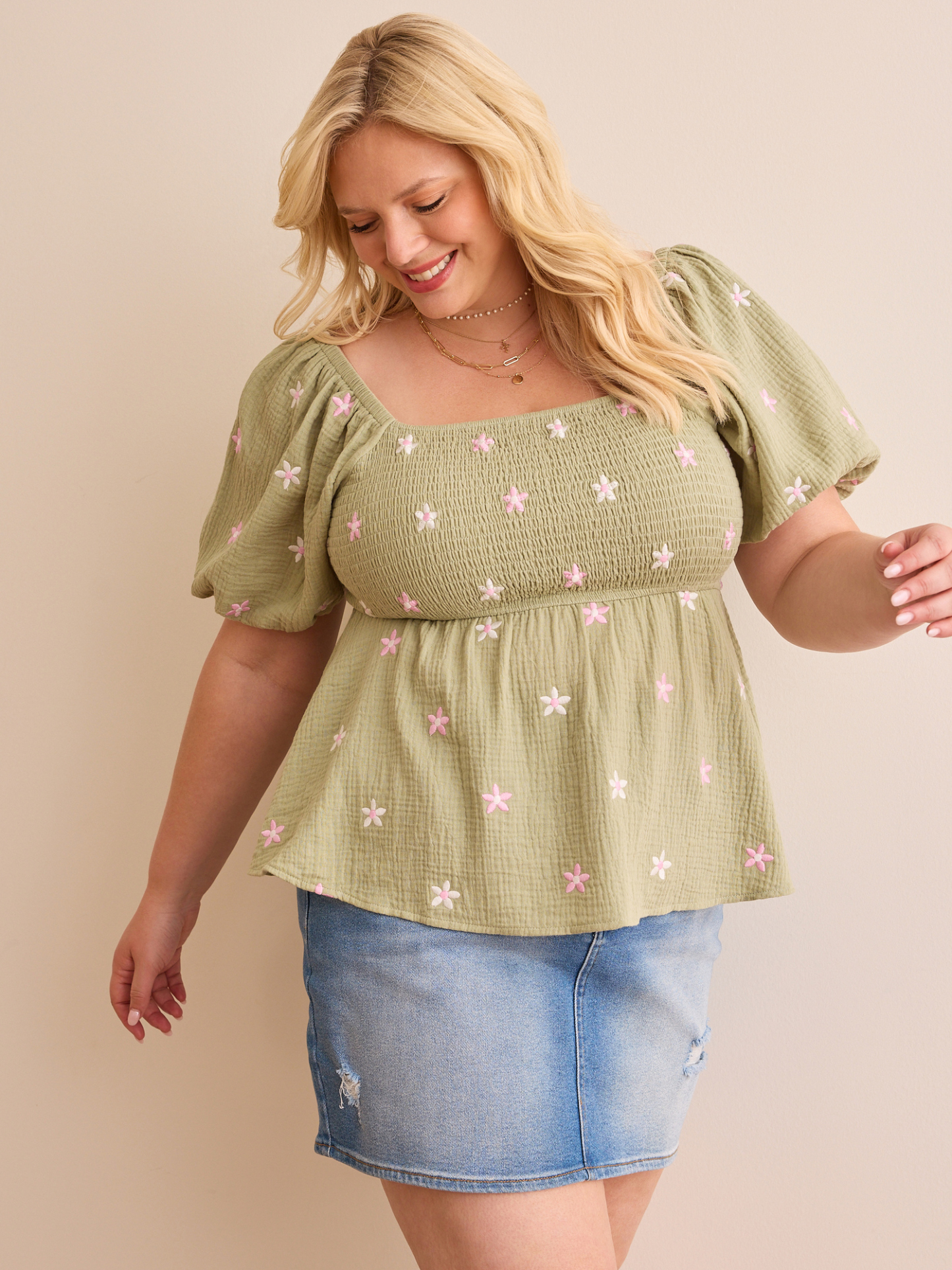 Olivia Embroidered Babydoll Top