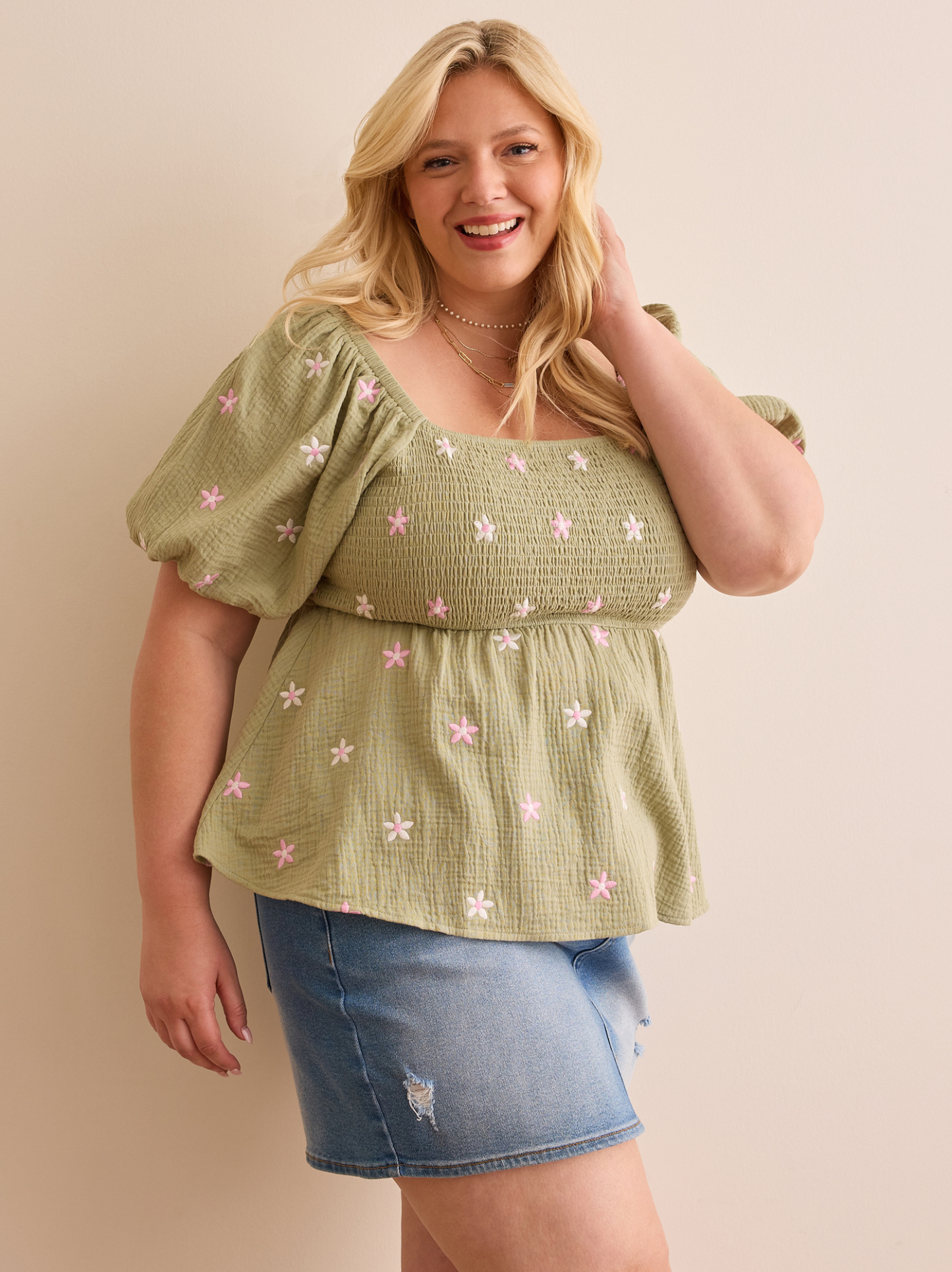 Olivia Embroidered Babydoll Top