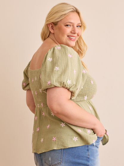 Olivia Embroidered Babydoll Top