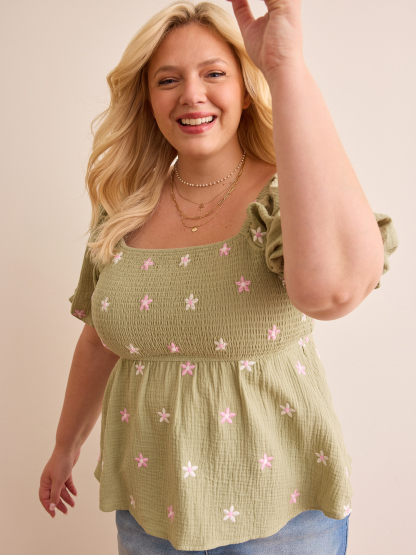 Olivia Embroidered Babydoll Top