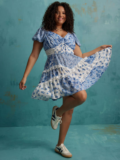 Aderny Patchwork Floral Dress