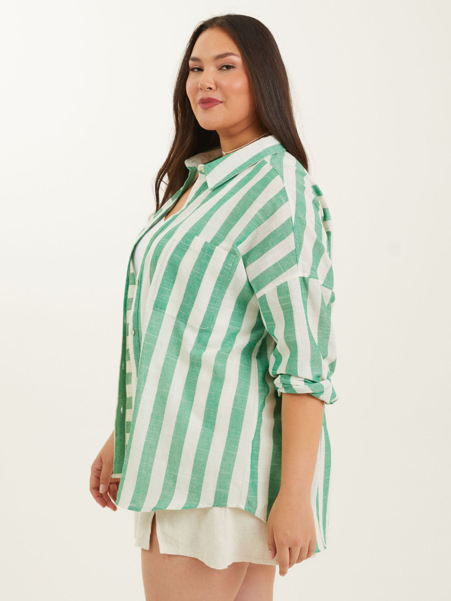 Jillian Contrast Striped Button Down