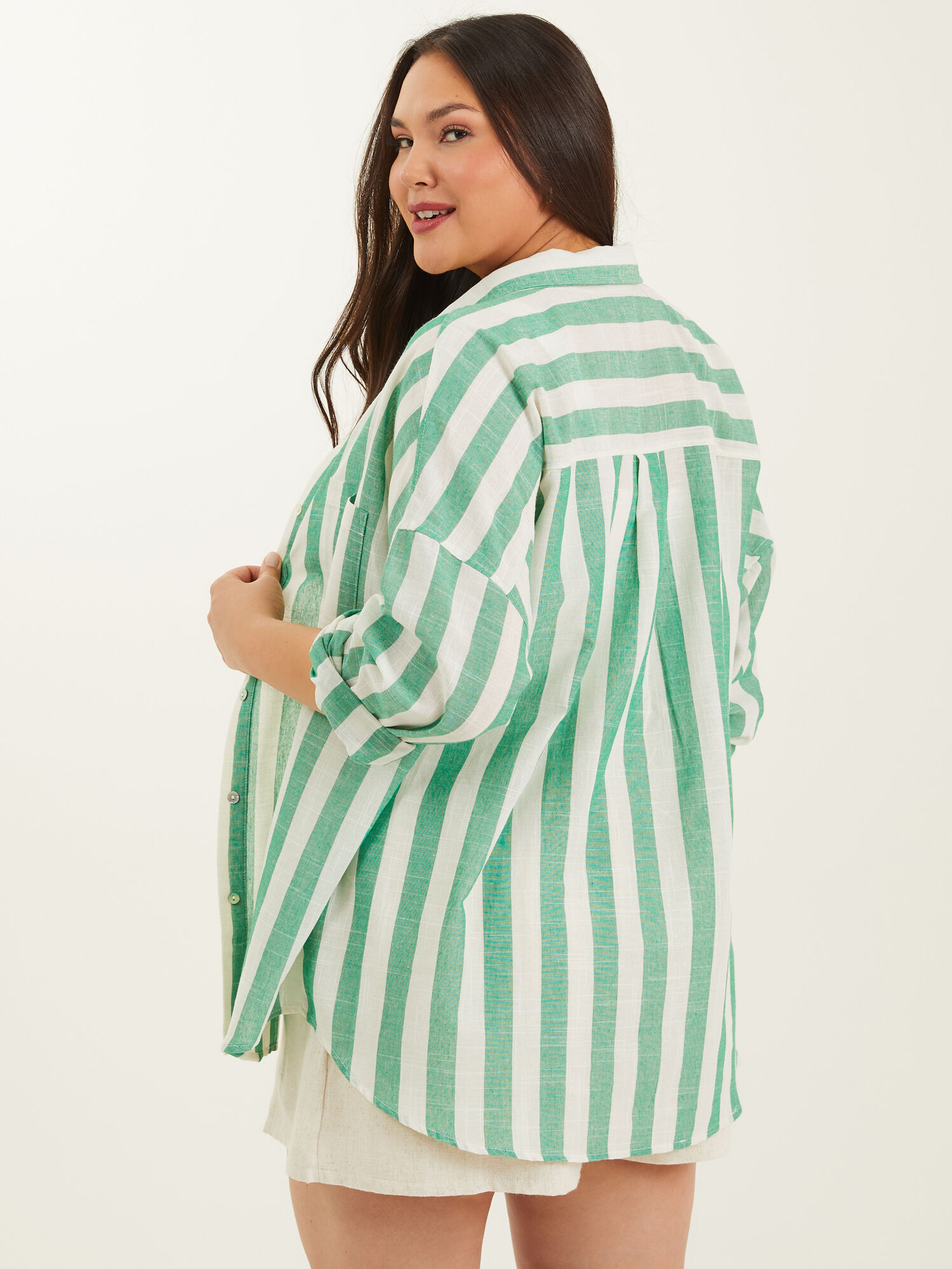 Jillian Contrast Striped Button Down