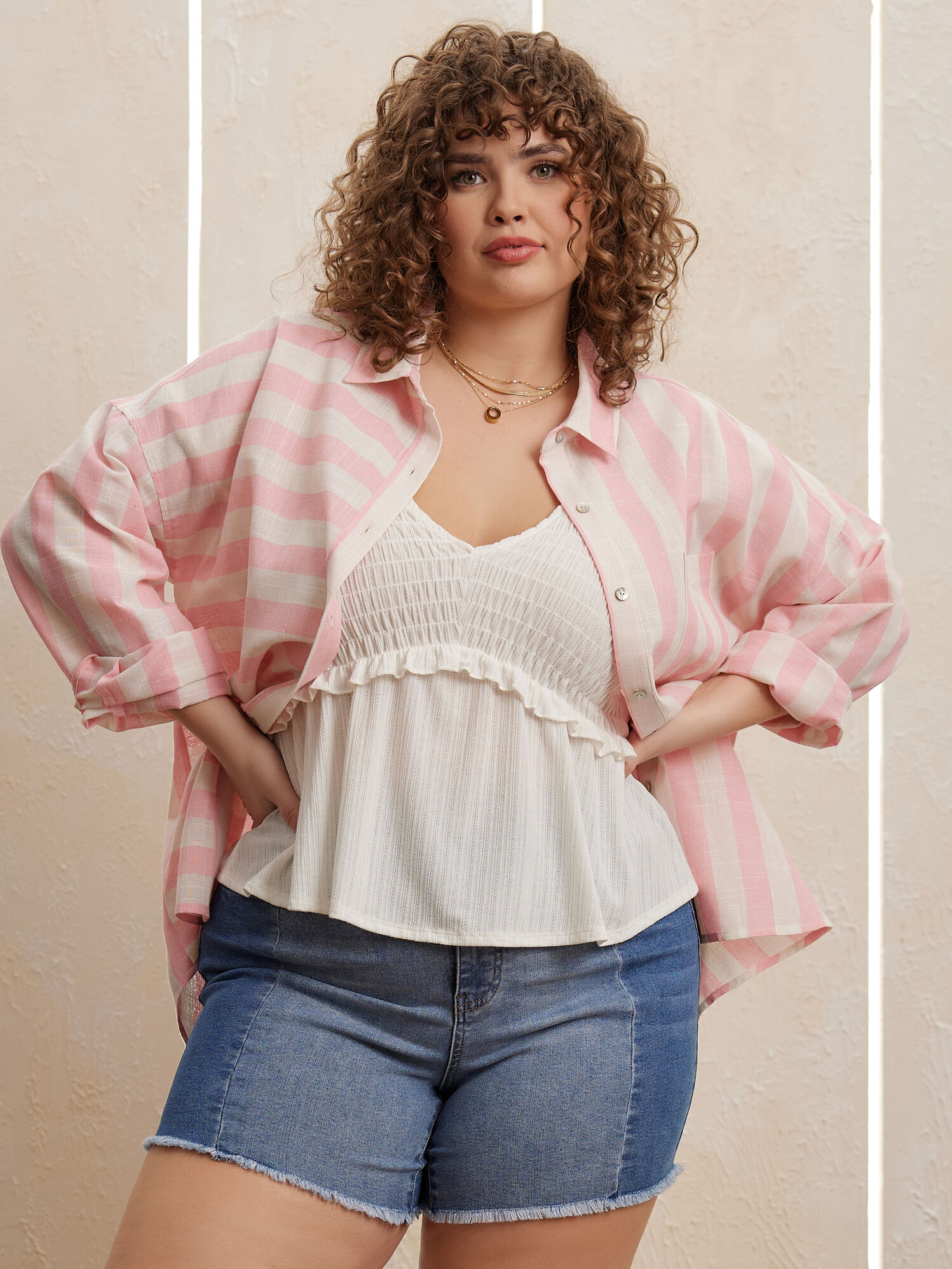 Jillian Contrast Striped Button Down