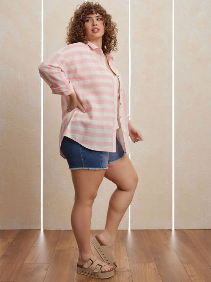 Jillian Contrast Striped Button Down