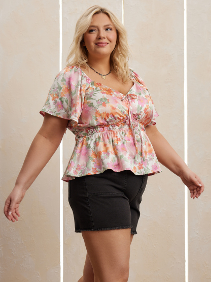 Olive Floral Babydoll Top