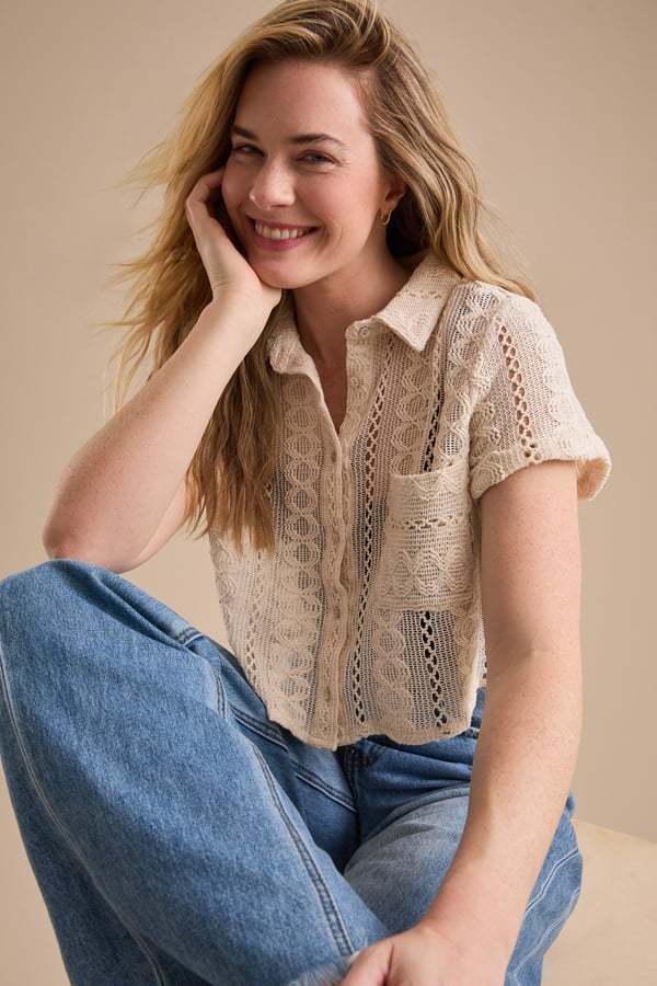 Olive Crochet Button Up Shirt