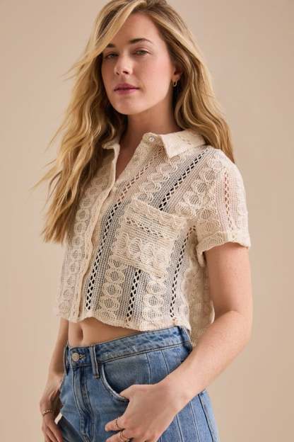 Olive Crochet Button Up Shirt