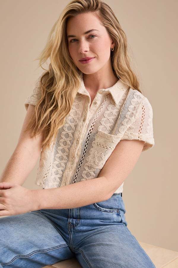 Olive Crochet Button Up Shirt