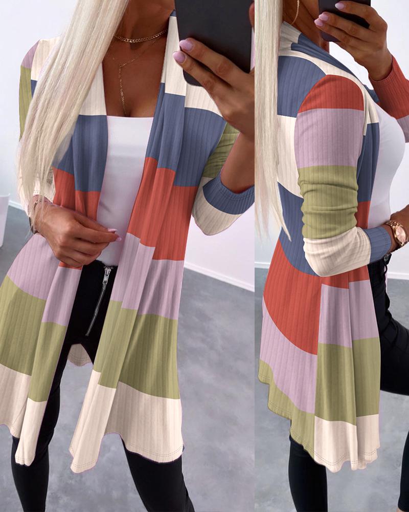 Abstract Print Open Front Long Sleeve Coat