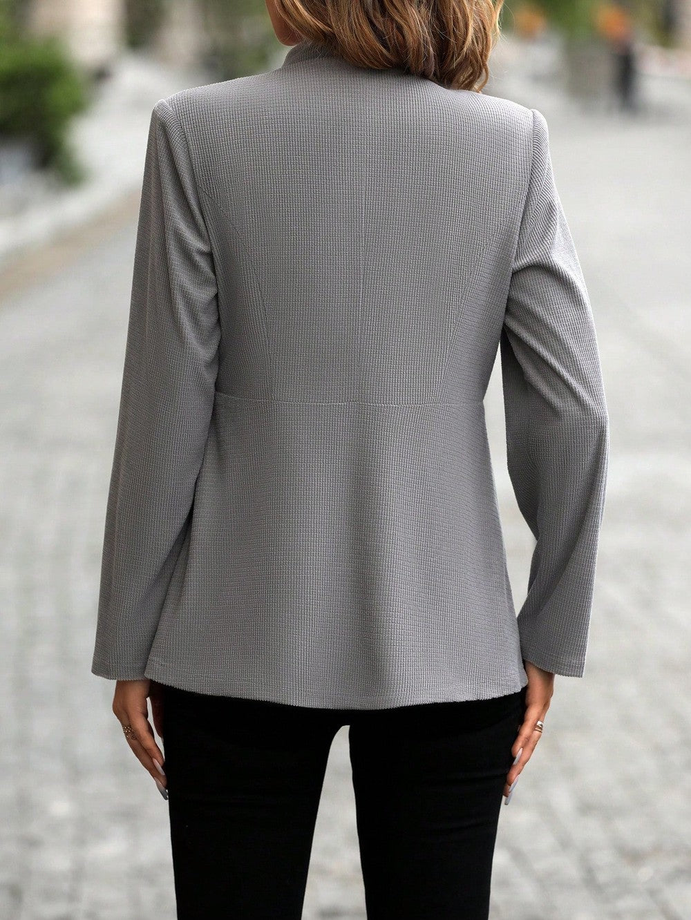 Modest Plain Collarless Long Sleeve Outerwear