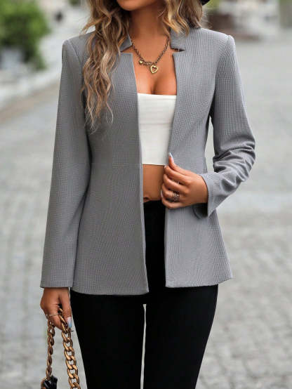 Modest Plain Collarless Long Sleeve Outerwear