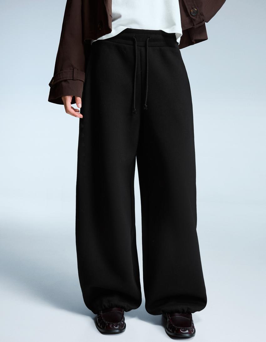 Plush barrel trousers with stoppers