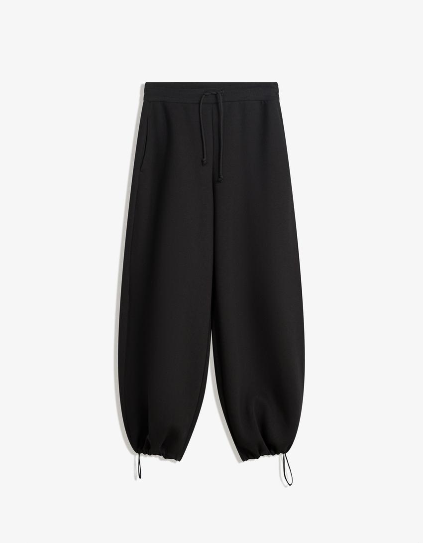 Plush barrel trousers with stoppers