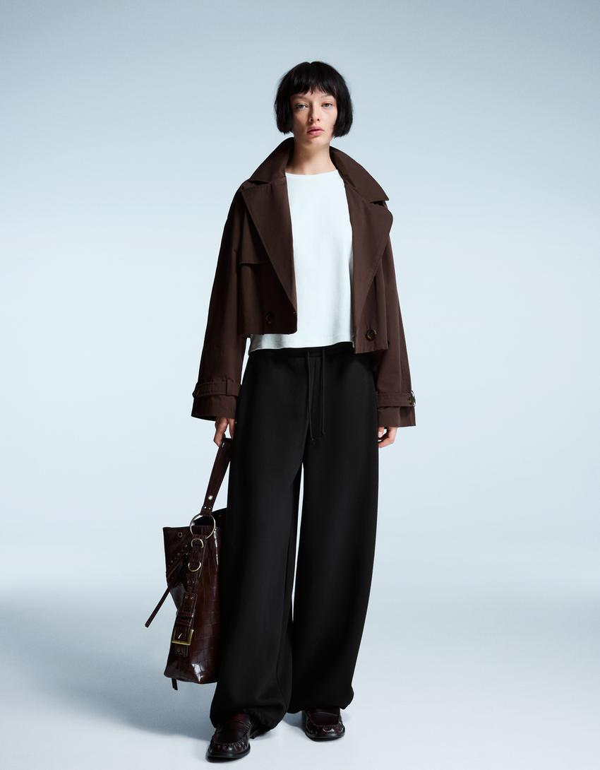 Plush barrel trousers with stoppers