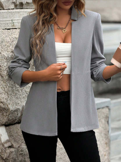 Modest Plain Collarless Long Sleeve Outerwear