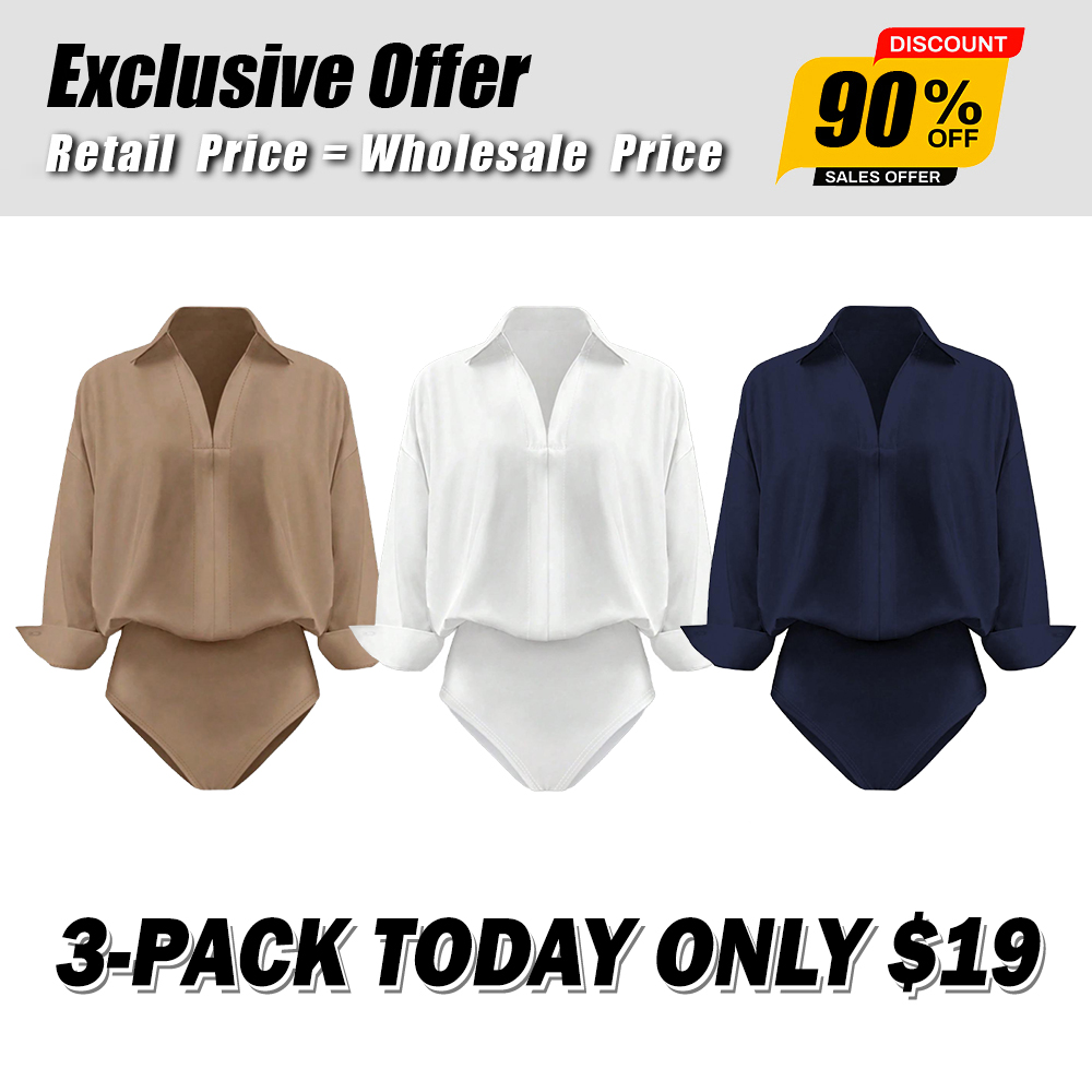 Women's Casual Loose V-neck Long-sleeved Shirt Jumpsuit