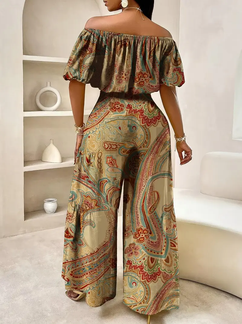 Women's Vintage Paisley Print Aesthetic Vacation Two-Piece Sets
