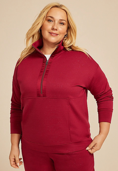 Plus Size Sparkle Scuba Knit Half Zip Sweatshirt