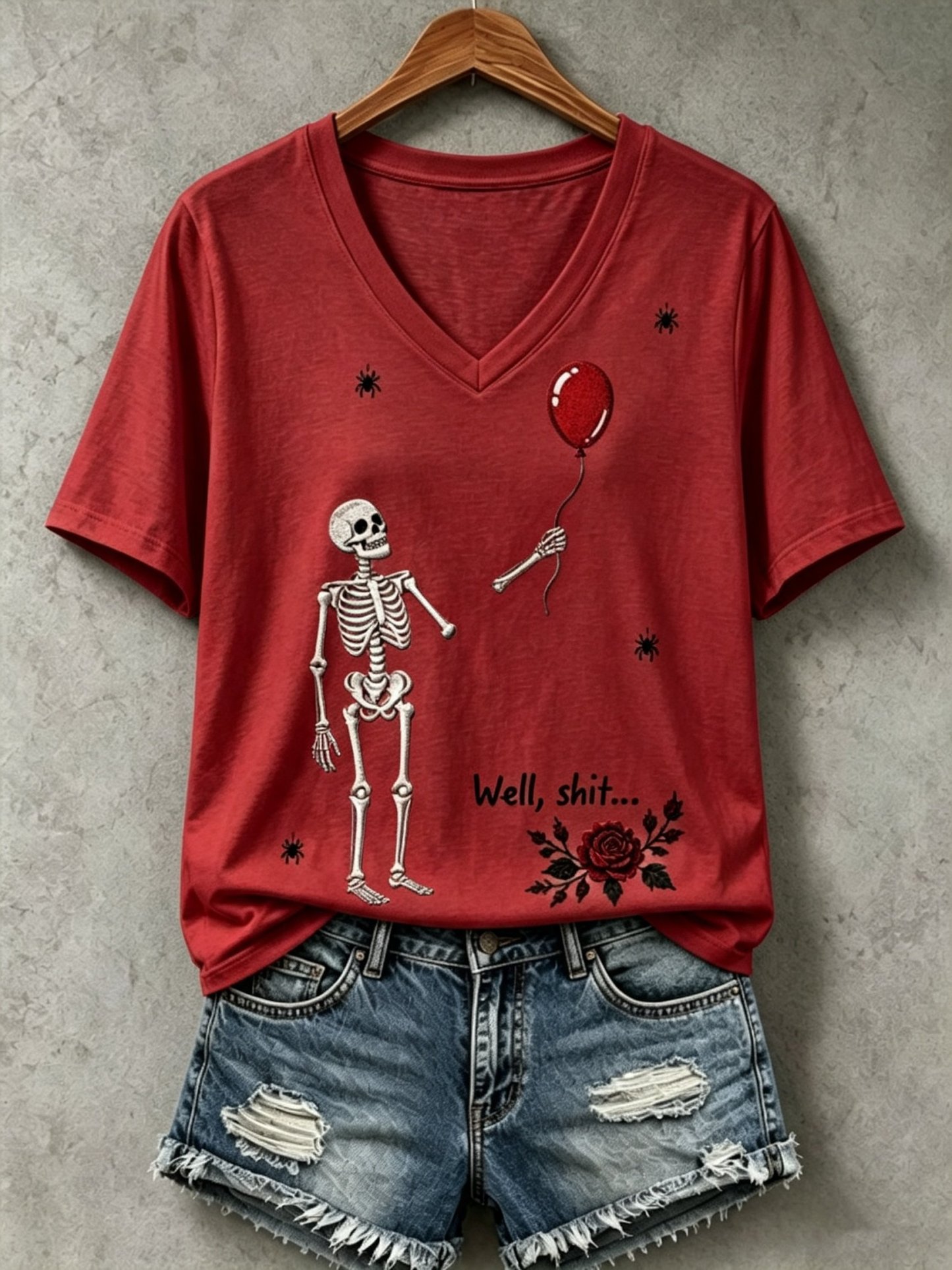 Women's Halloween Well, shit... Printed V-Neck T-Shirts