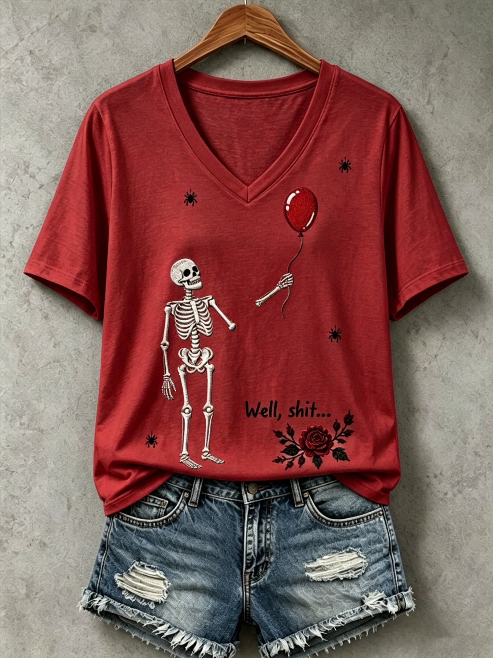 Women's Halloween Well, shit... Printed V-Neck T-Shirts