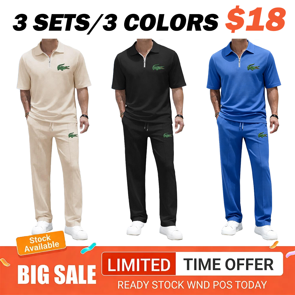 Men's Mechanical Crocodile Print Waffle-Knit Polo Shirt Set