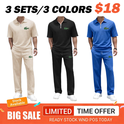 Men's Mechanical Crocodile Print Waffle-Knit Polo Shirt Set