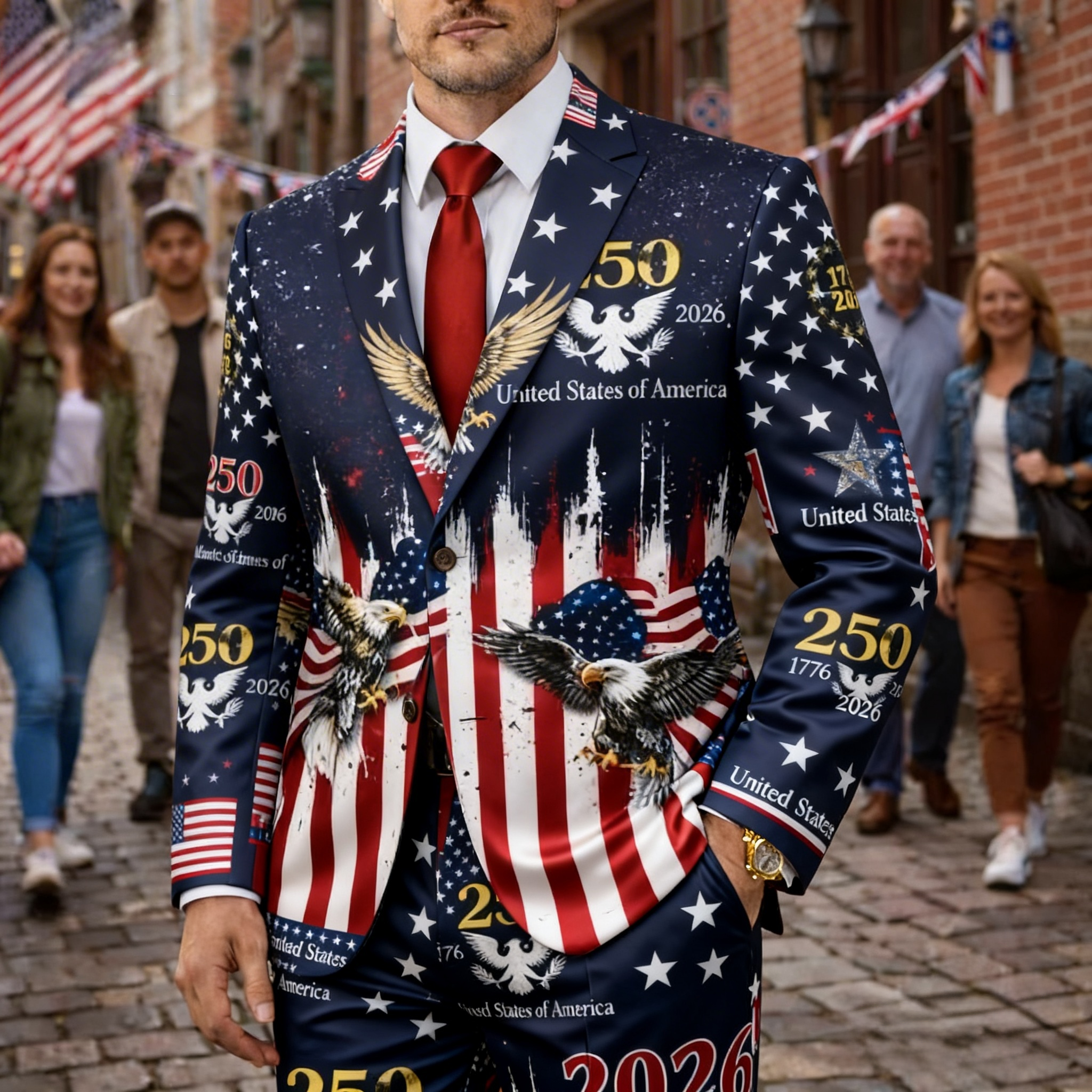 USA 250 Years Starry Sky Eagle Men's Suit 