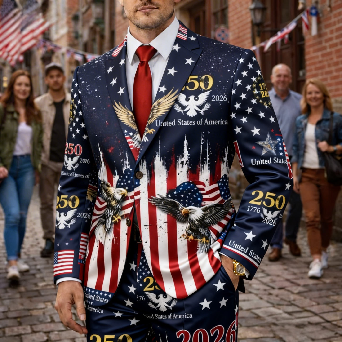 USA 250 Years Starry Sky Eagle Men's Suit 