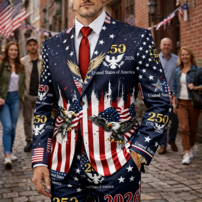 USA 250 Years Starry Sky Eagle Men's Suit 